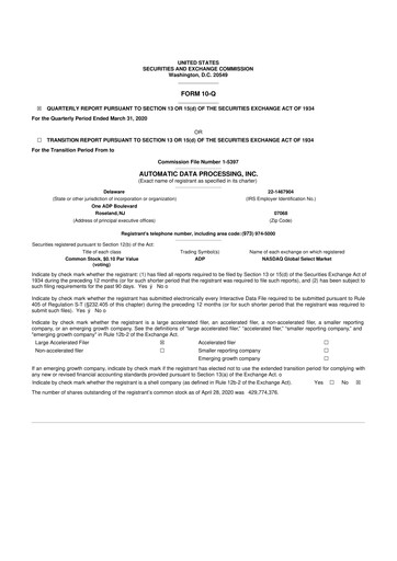 Thumbnail Automatic Data Processing 10-Q Quarterly Report FY2020 