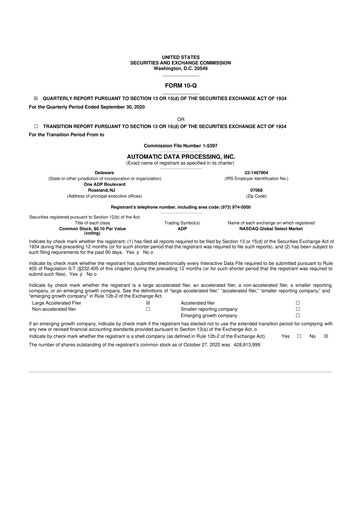 Thumbnail Automatic Data Processing 10-Q Quarterly Report FY2021 