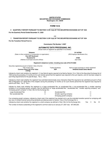 Thumbnail Automatic Data Processing 10-Q Quarterly Report FY2021 
