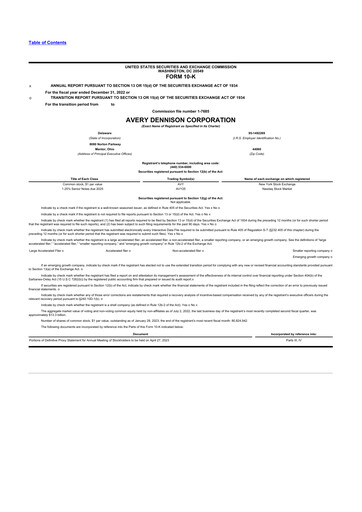 Miniature Avery Dennison
 10-K Rapport annuel 2022