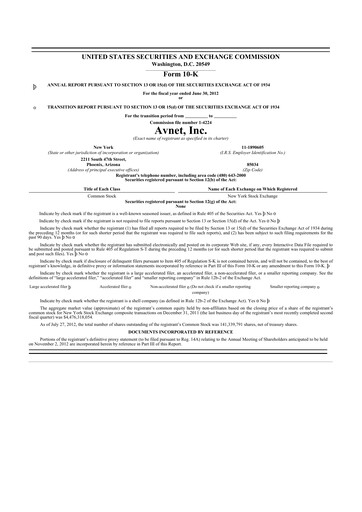 Thumbnail Avnet 10-K Annual Report 2012