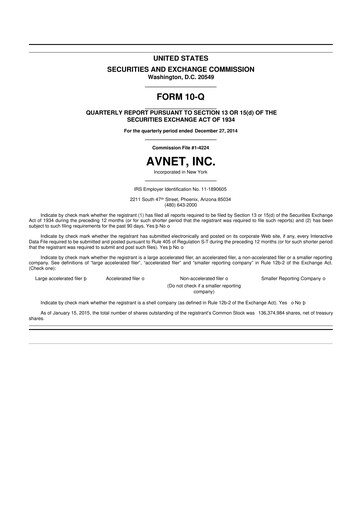 Thumbnail Avnet 10-Q Quarterly Report FY2015 