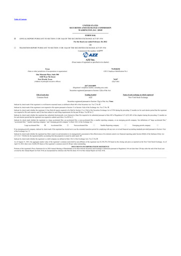 Thumbnail AZZ 10-K Annual Report 2022