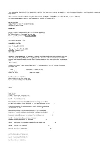 Thumbnail Ball Corporation
 10-Q Quarterly Report FY 