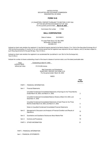 Thumbnail Ball Corporation
 10-Q Quarterly Report FY 