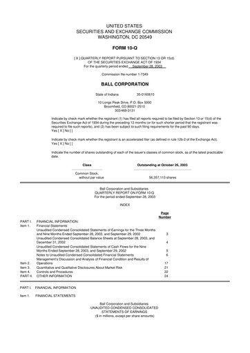 Thumbnail Ball Corporation
 10-Q Quarterly Report FY 