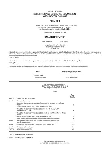 Thumbnail Ball Corporation
 10-Q Quarterly Report FY 