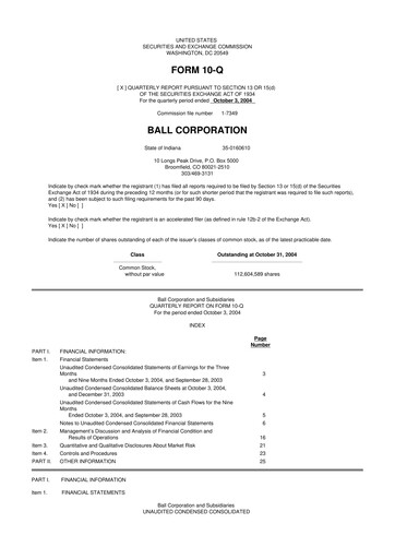 Thumbnail Ball Corporation
 10-Q Quarterly Report FY 