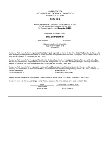 Thumbnail Ball Corporation
 10-Q Quarterly Report FY 