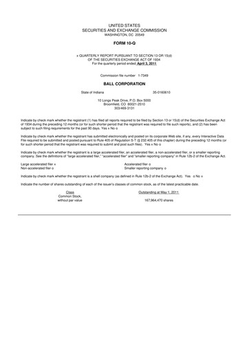 Thumbnail Ball Corporation
 10-Q Quarterly Report FY2011 