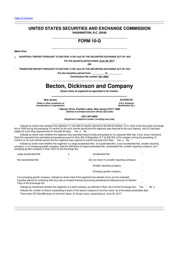 Thumbnail Becton Dickinson 10-Q Quarterly Report FY2017 