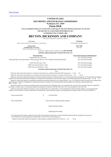 Thumbnail Becton Dickinson 10-K Annual Report 2017