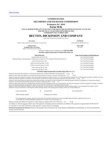 Thumbnail Becton Dickinson 10-K Annual Report 2018