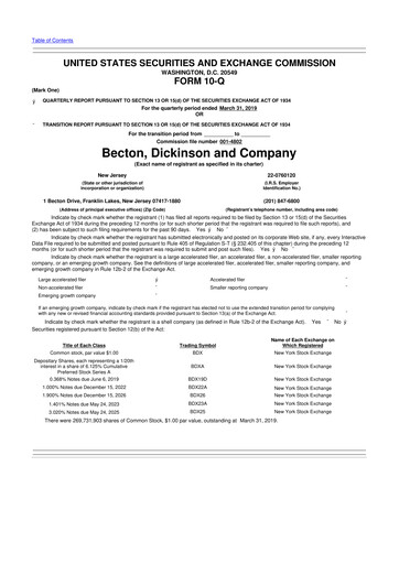 Thumbnail Becton Dickinson 10-Q Quarterly Report FY2019 