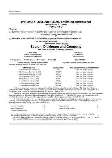 Thumbnail Becton Dickinson 10-Q Quarterly Report FY2020 