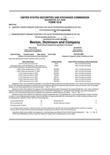 Thumbnail Becton Dickinson 10-Q Quarterly Report FY2020 