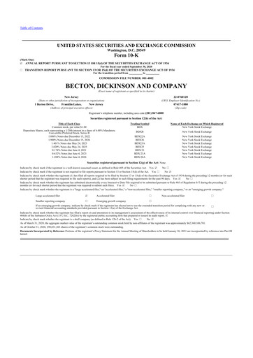 Thumbnail Becton Dickinson 10-K Annual Report 2020