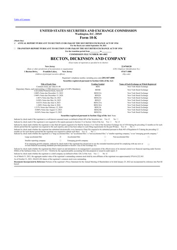 Thumbnail Becton Dickinson 10-K Annual Report 2021