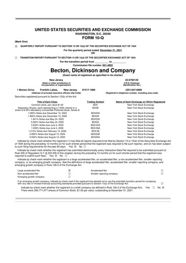Thumbnail Becton Dickinson 10-Q Quarterly Report FY2022 