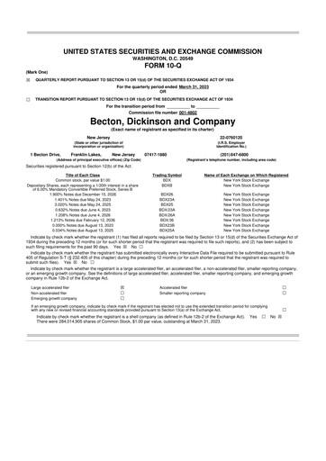 Thumbnail Becton Dickinson 10-Q Quarterly Report FY2023 