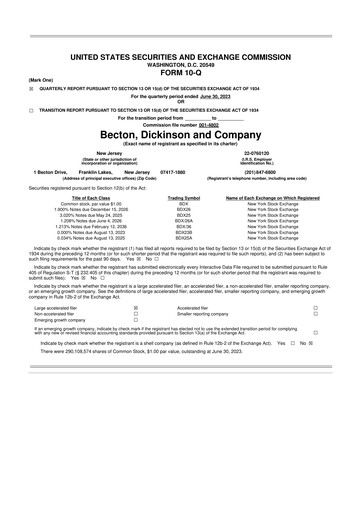 Thumbnail Becton Dickinson 10-Q Quarterly Report FY2023 