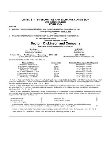 Thumbnail Becton Dickinson 10-Q Quarterly Report FY2025 