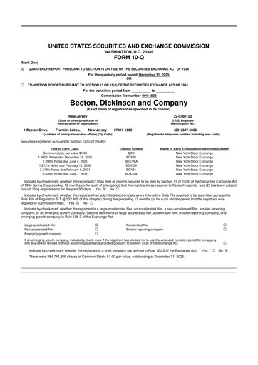 Thumbnail Becton Dickinson 10-Q Quarterly Report FY2026 