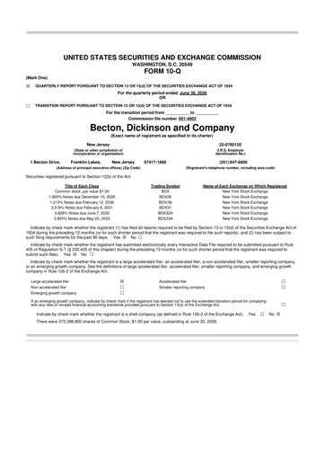 Thumbnail Becton Dickinson 10-Q Quarterly Report FY2026 