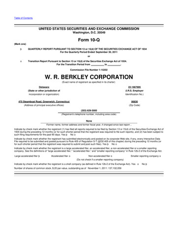 Thumbnail W. R. Berkley 10-Q Quarterly Report FY2011 