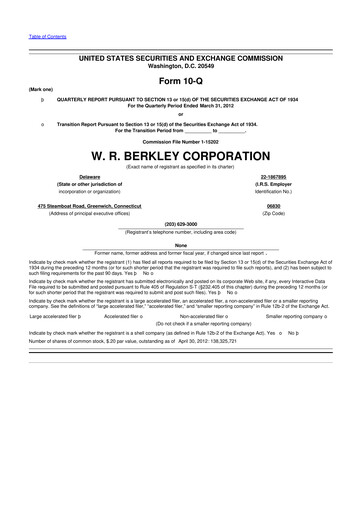 Thumbnail W. R. Berkley 10-Q Quarterly Report FY2012 