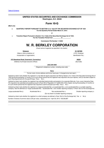 Thumbnail W. R. Berkley 10-Q Quarterly Report FY2013 