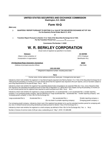Thumbnail W. R. Berkley 10-Q Quarterly Report FY2018 