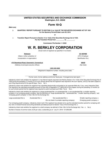 Thumbnail W. R. Berkley 10-Q Quarterly Report FY2018 