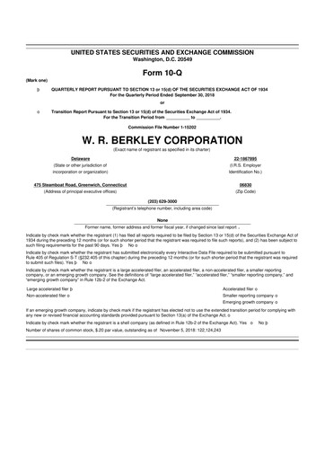 Thumbnail W. R. Berkley 10-Q Quarterly Report FY2018 