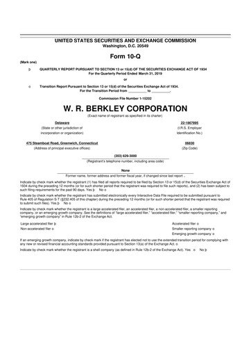 Thumbnail W. R. Berkley 10-Q Quarterly Report FY2019 