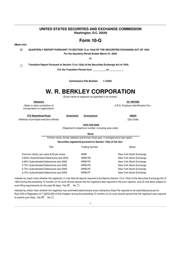 Thumbnail W. R. Berkley 10-Q Quarterly Report FY2020 