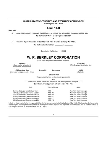 Thumbnail W. R. Berkley 10-Q Quarterly Report FY2020 