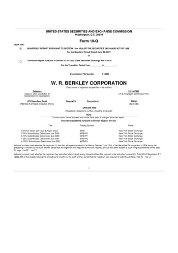 Thumbnail W. R. Berkley 10-Q Quarterly Report FY2021 