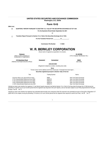 Thumbnail W. R. Berkley 10-Q Quarterly Report FY2021 