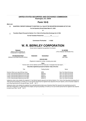 Thumbnail W. R. Berkley 10-Q Quarterly Report FY2021 
