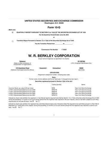 Thumbnail W. R. Berkley 10-Q Quarterly Report FY 
