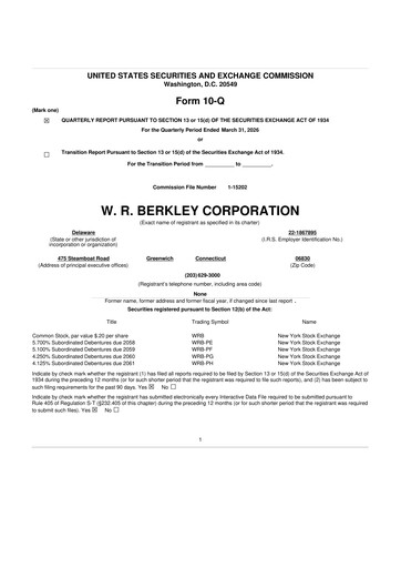 Miniature W. R. Berkley 10-Q Rapport trimestriel  