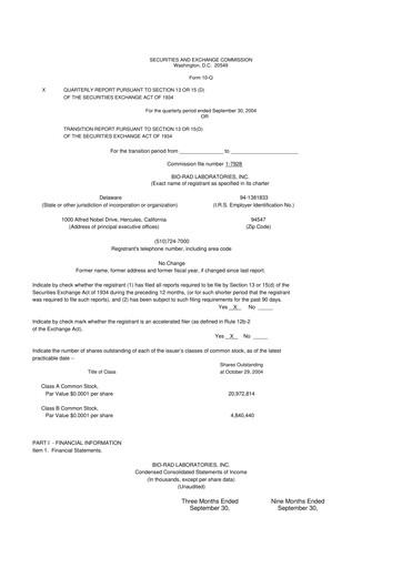 Thumbnail Bio-Rad Laboratories 10-Q Quarterly Report FY 