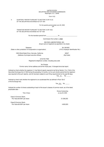 Thumbnail Bio-Rad Laboratories 10-Q Quarterly Report FY 