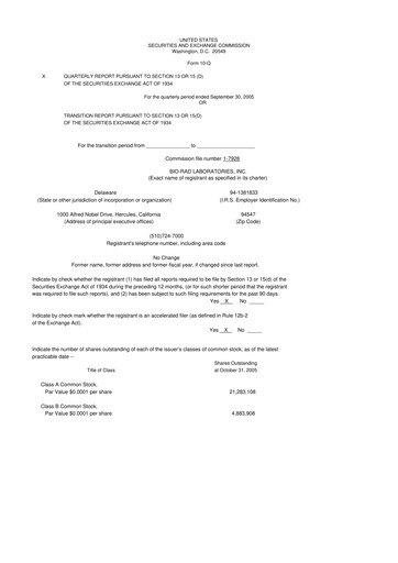 Thumbnail Bio-Rad Laboratories 10-Q Quarterly Report FY 