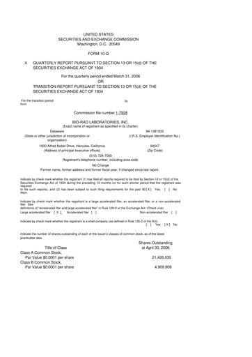 Thumbnail Bio-Rad Laboratories 10-Q Quarterly Report FY 