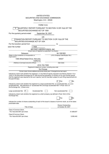 Thumbnail Bio-Rad Laboratories 10-Q Quarterly Report FY 