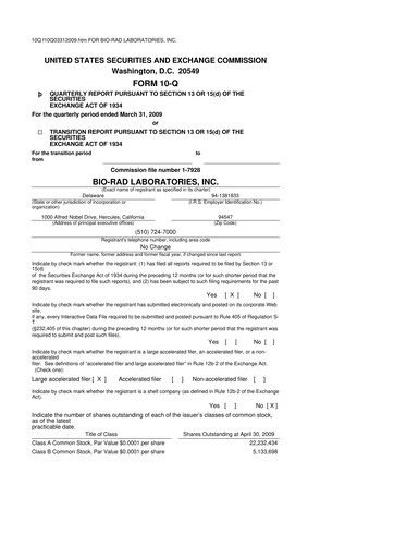 Thumbnail Bio-Rad Laboratories 10-Q Quarterly Report FY 