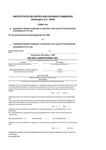 Thumbnail Bio-Rad Laboratories 10-Q Quarterly Report FY 