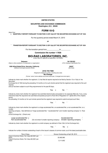 Thumbnail Bio-Rad Laboratories 10-Q Quarterly Report FY 